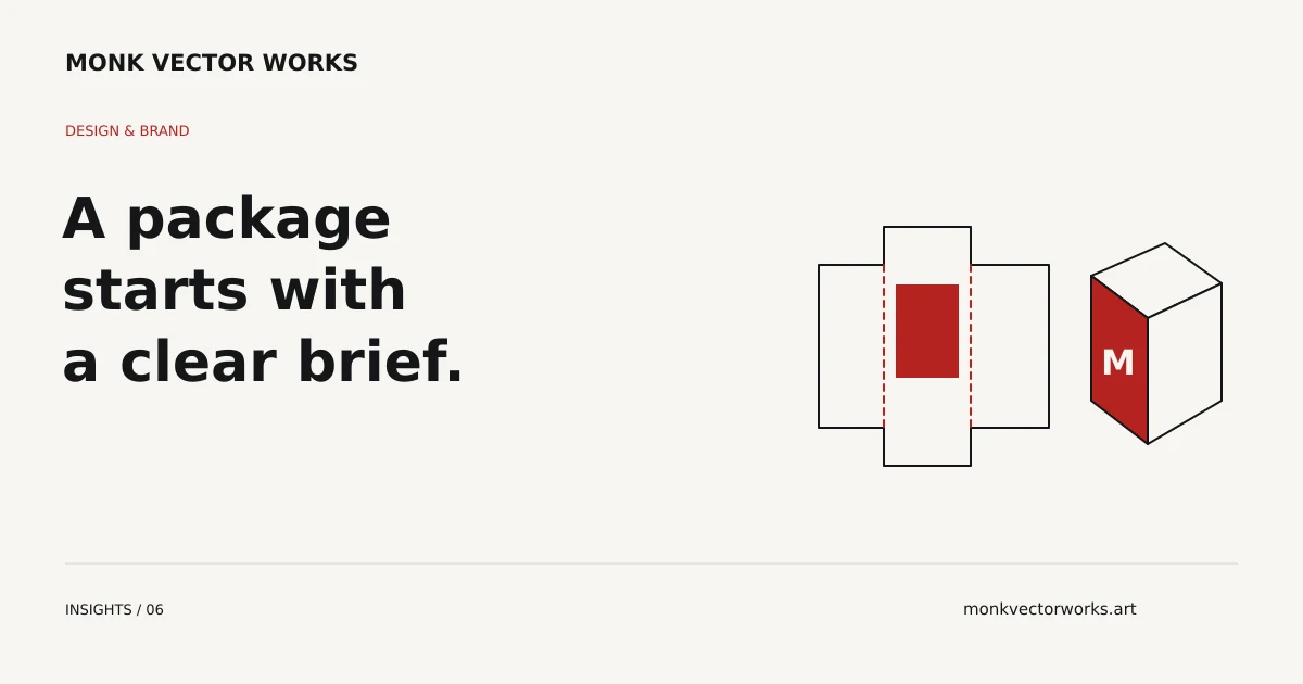 A flat packaging dieline beside a folded box and a label layout.